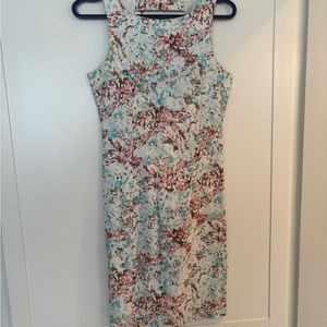 Green and Pink (multi colour, pixel like print) Halter Sheath Mini Dress.